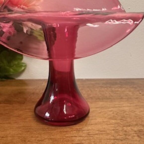Vintage Cranberry Glass Jack-in-the-Pulpit Vase Hand Blown Art Glass MCM Decor - Picture 5 of 5